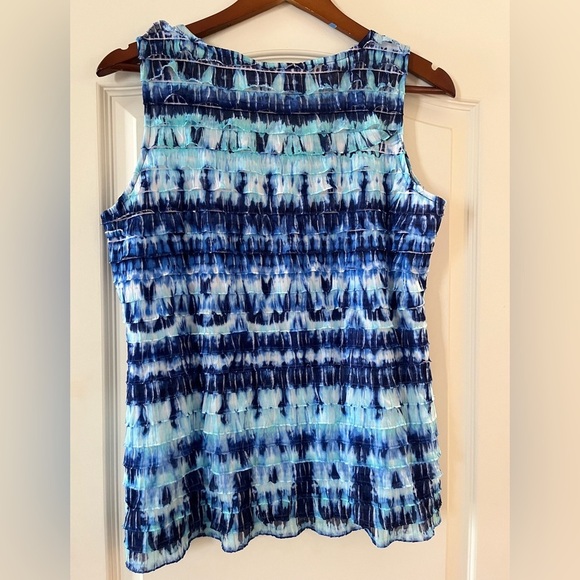 Chico’s Mixed Blues Sleeveless Ruffle Tiered Blouse Women’s Size Medium - Picture 4 of 11